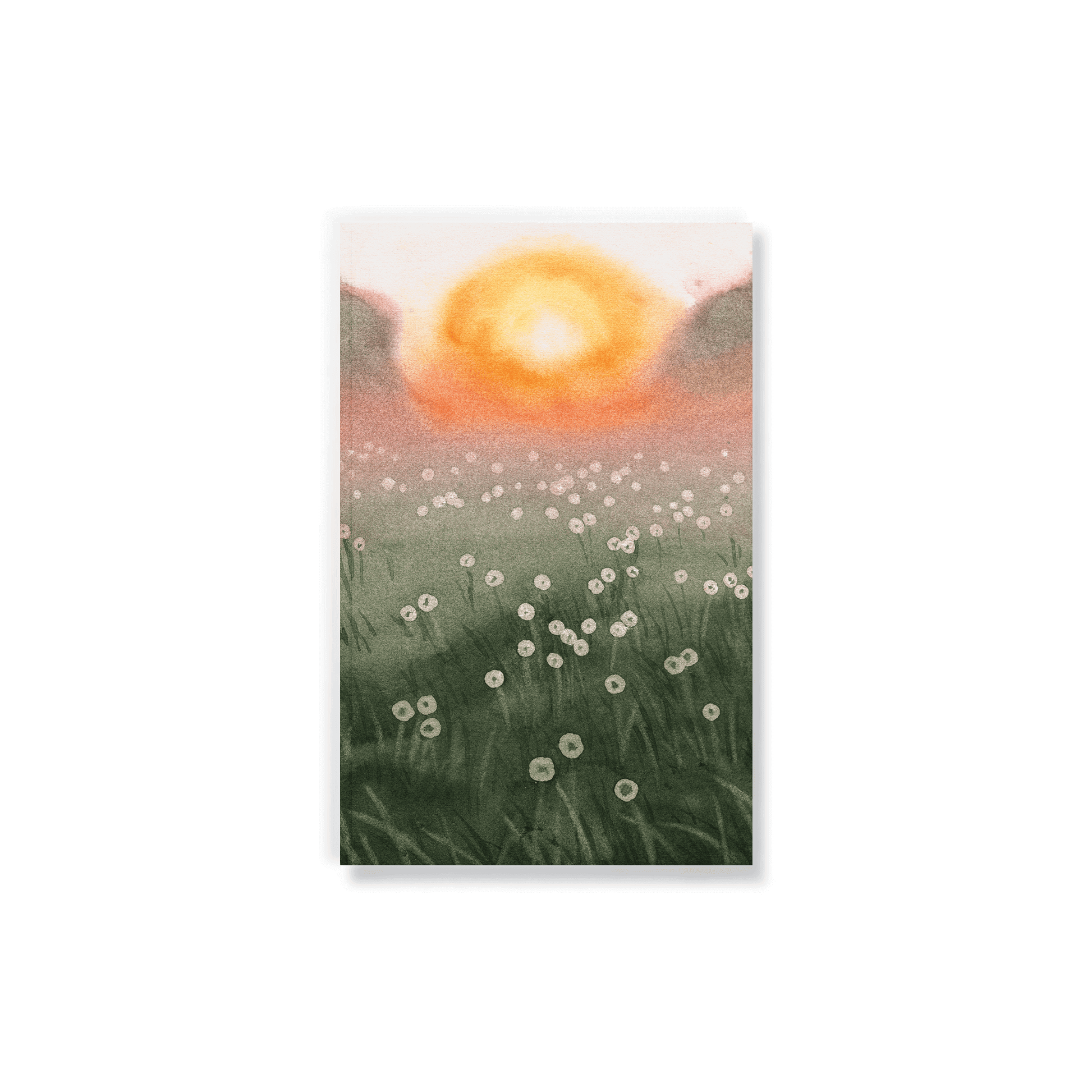 Dewy Morning Classic Layflat Journal Notebook cover with sunrise and meadow, perfect for journaling and guided journaling enthusiasts.