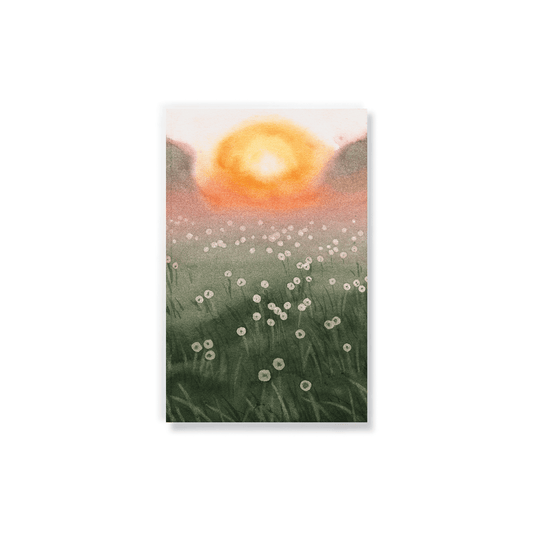 Velvety touch layflat journal notebook with dewy morning sunrise design, perfect for magical journaling on 144 lined pages.