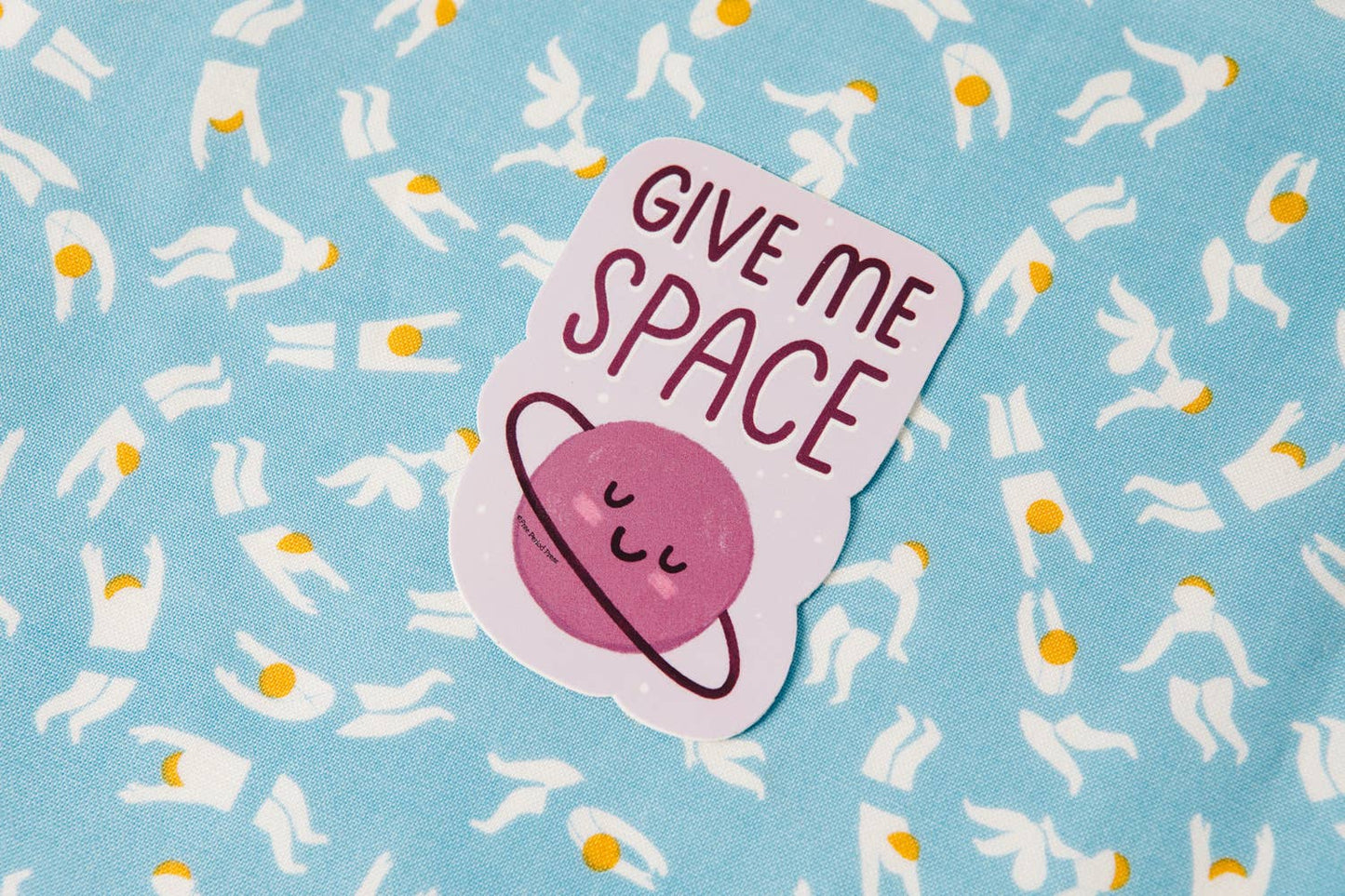 Give Me Space Vinyl Decal Sticker on blue patterned background, perfect for journaling, journal prompts, guided journaling, and journal supplies.