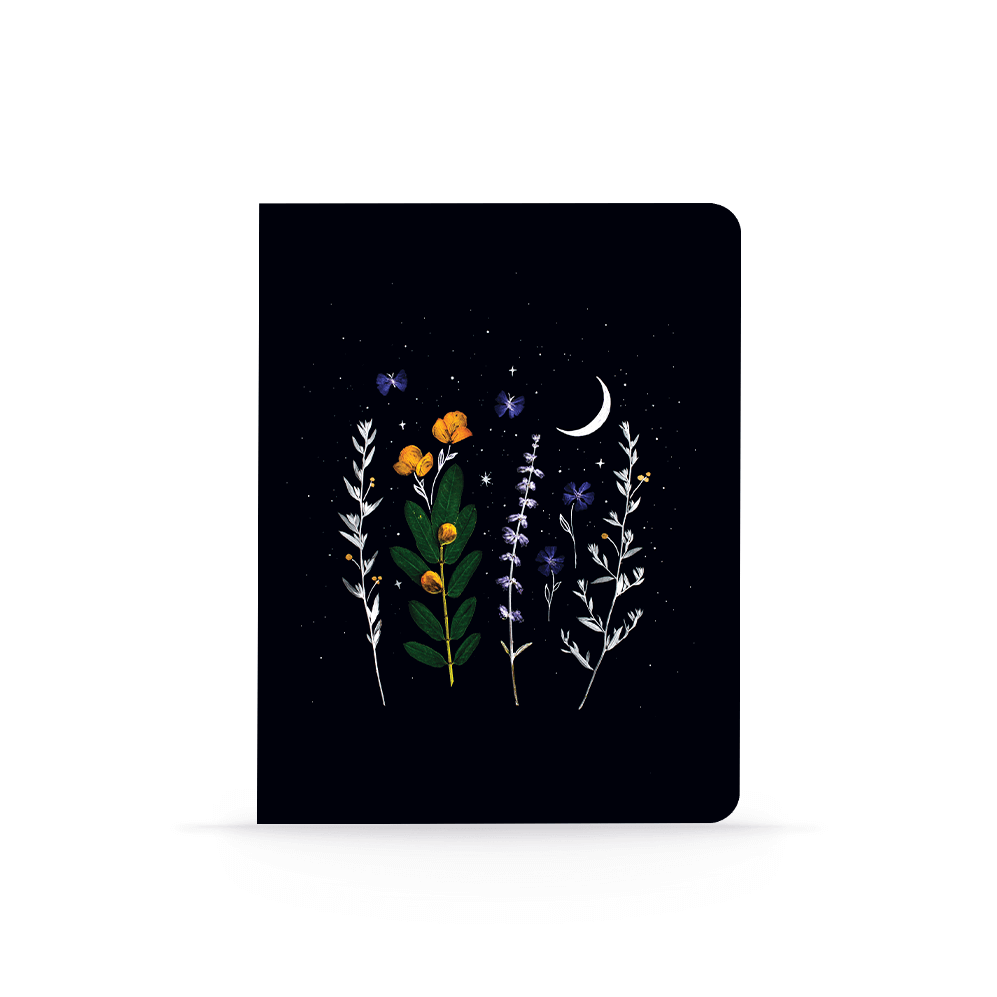 Flowering of Consciousness Layflat Journal Notebook with floral and moon design, ideal for journaling, journal prompts, and guided journaling supplies.