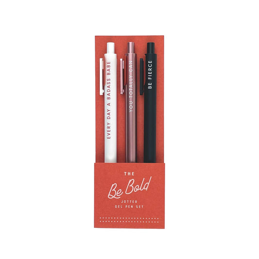 Be Bold Jotter Gel Pen Set of 3 for journaling and guided journaling, featuring fierce themed sayings to motivate badass babes.