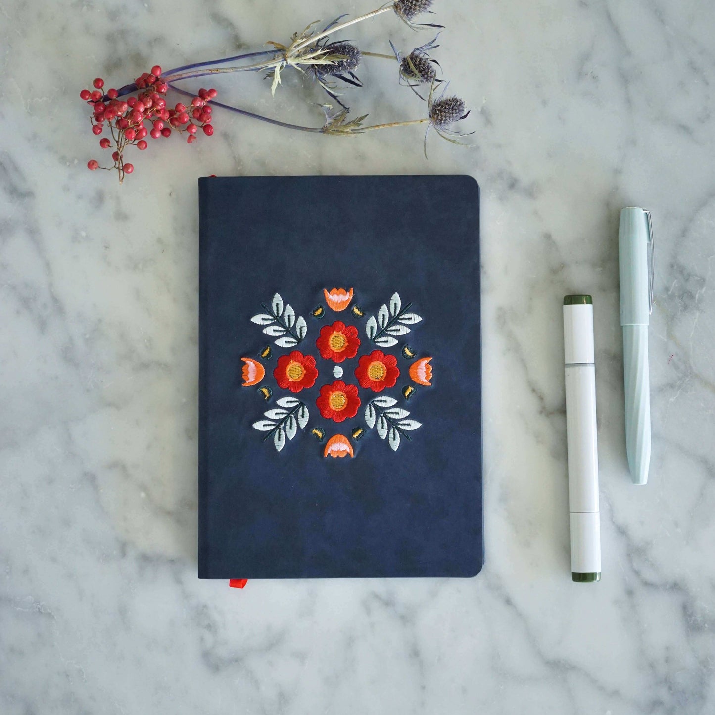 Evelynn Embroidered Layflat Journal Notebook with stylish floral cover, perfect for guided journaling and journal prompts.