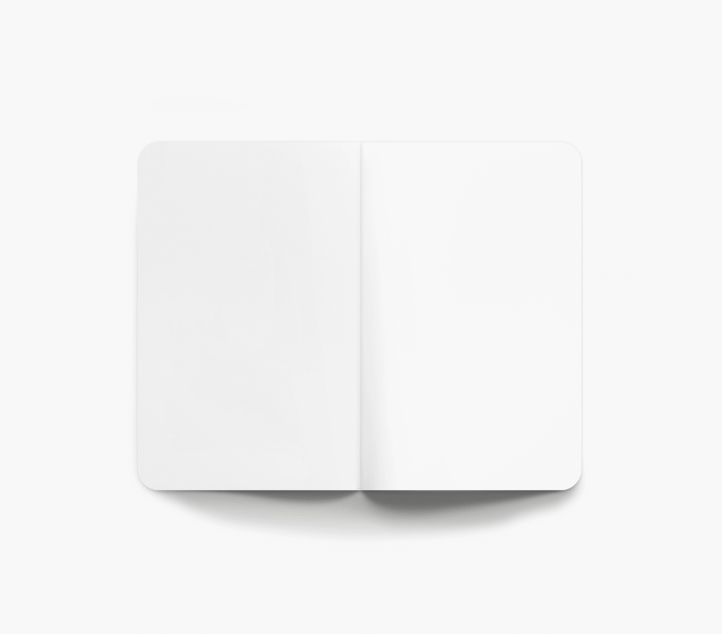 Open blank notebook on a white background