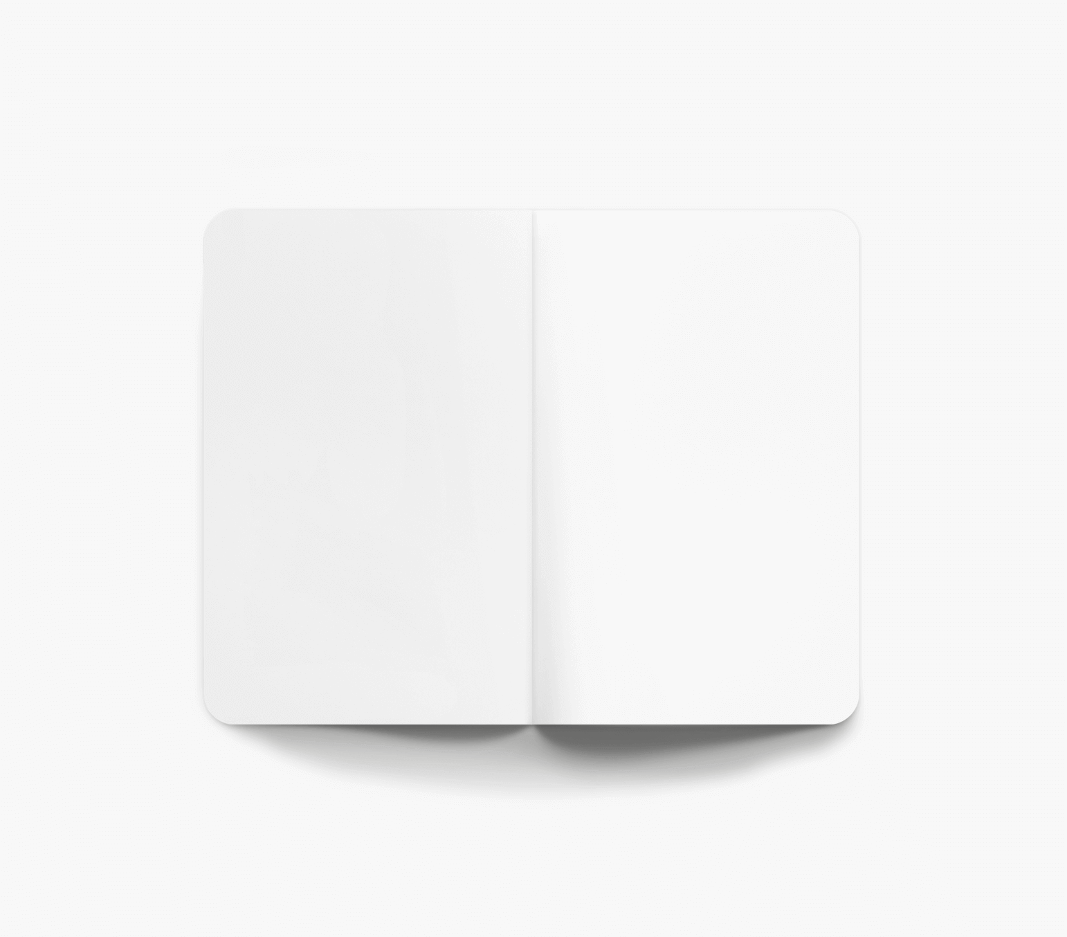 Open blank notebook on a white background