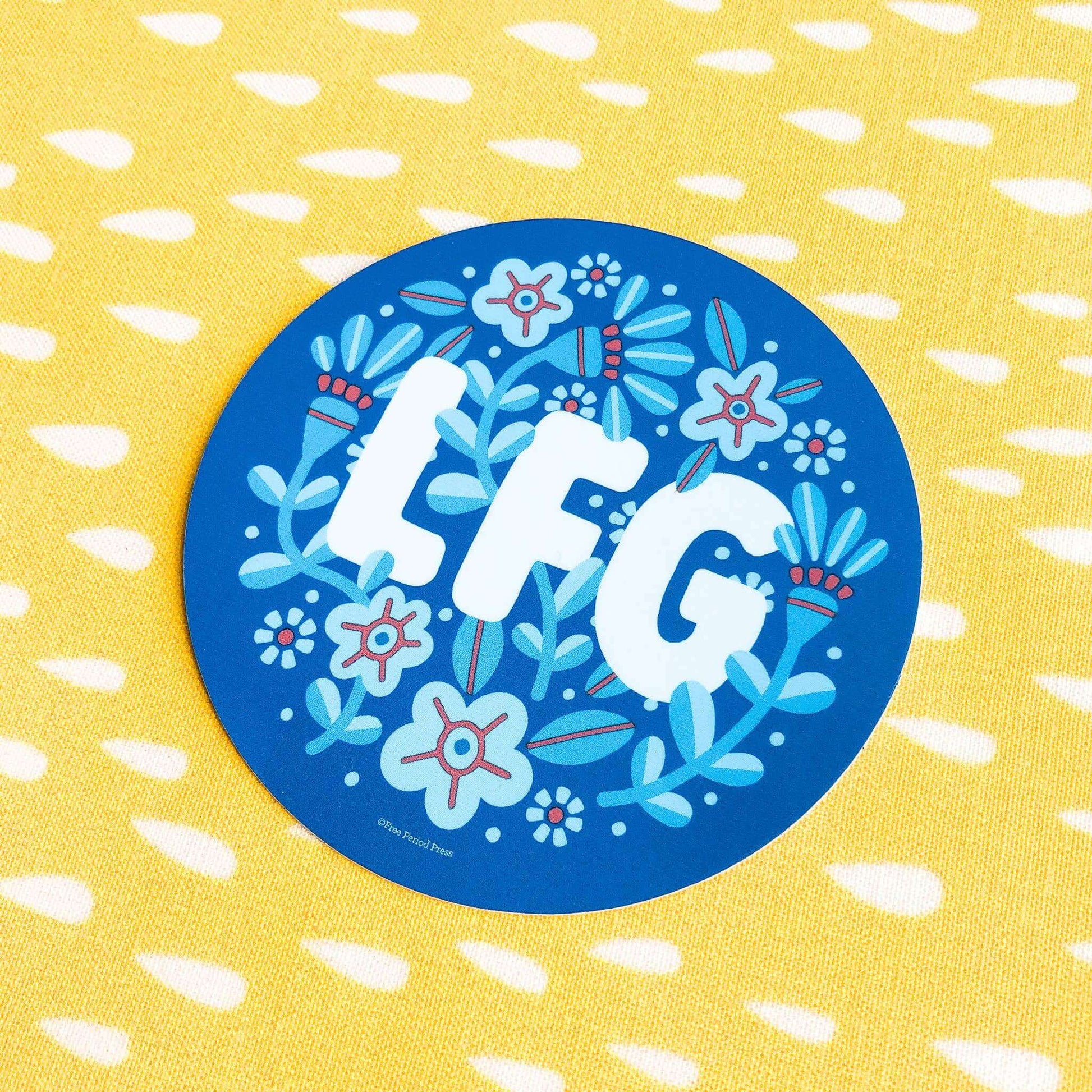 Whimsical and vibrant LFG vinyl decal sticker supporting U.S. Women's National Team equality, perfect for journaling, laptops, and planners.