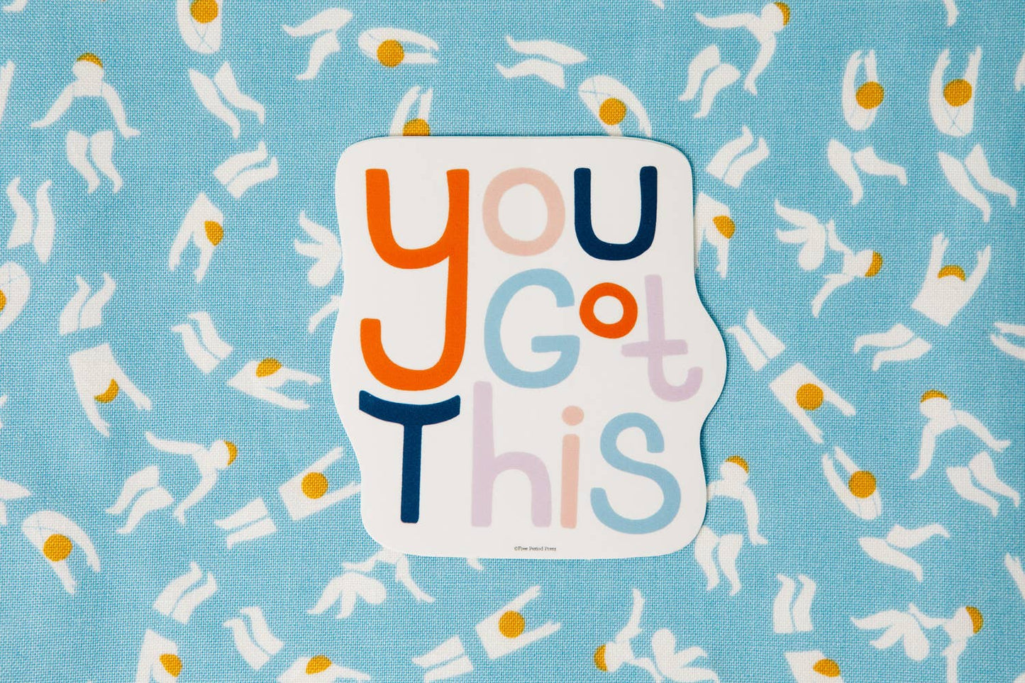 "You Got This vinyl decal sticker on a playful blue background, perfect for journaling, journal prompts, and guided journaling supplies."