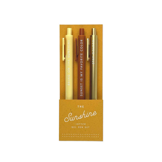 Sunshine Jotter Gel Pen Set of 3 with sunshine-themed sayings, perfect for journaling, journal prompts, and guided journaling.