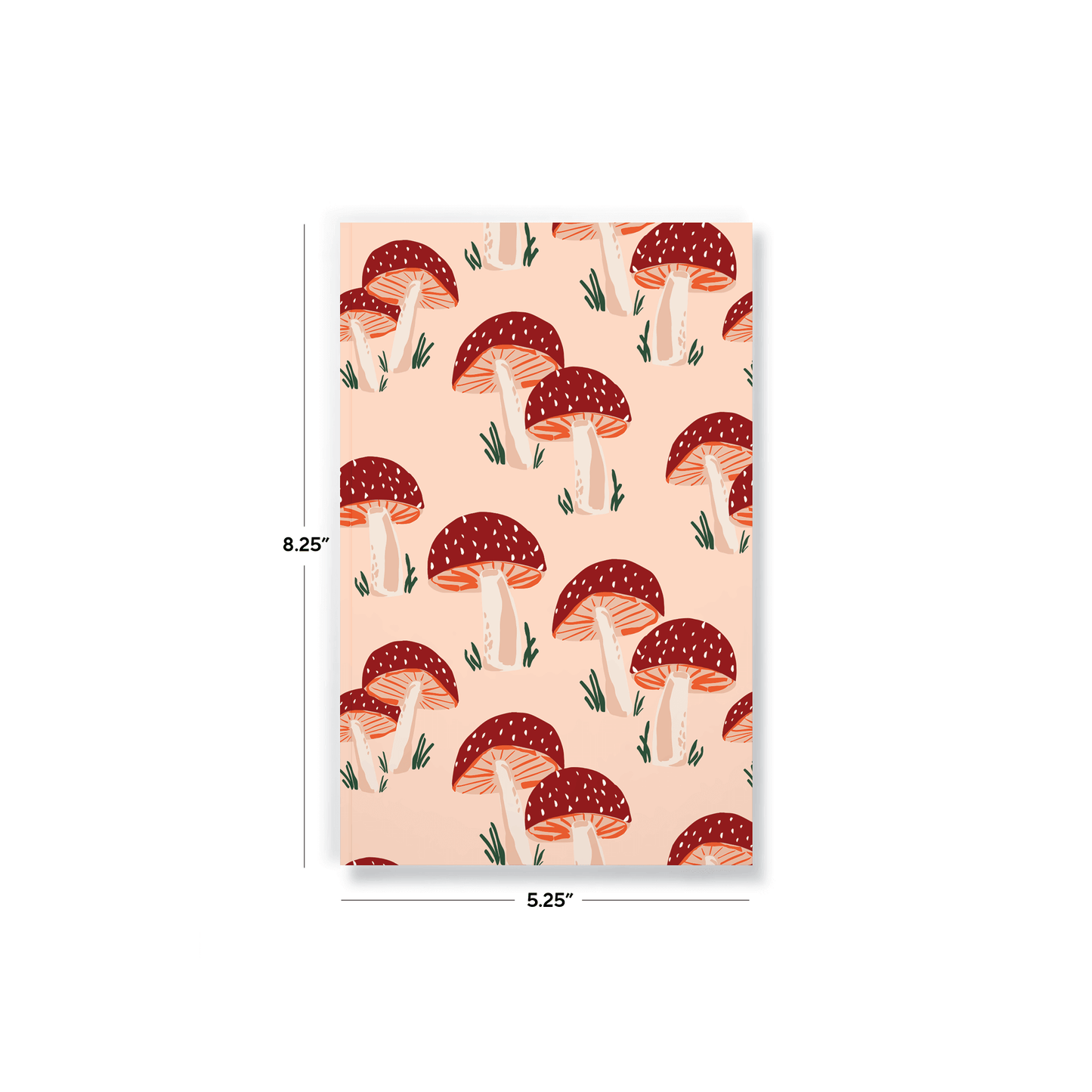 Peach Mushrooms Classic Layflat Journal Notebook with playful mushroom design, perfect for journaling and guided prompts.