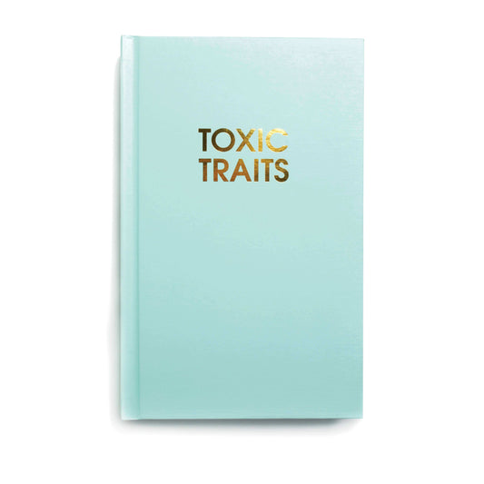 "Toxic Traits" bright green hardcover journal with gold foil print, perfect for journaling and self-improvement with a sense of humor.