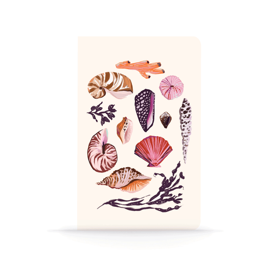 Seashells Classic Layflat Notebook with colorful seashell illustrations, ideal for journaling and note-taking