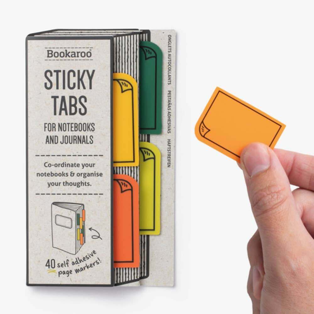 Elevate your journaling with Bookaroo Sticky Tabs for organizing and annotating your journal. Includes 40 color-coordinated self-adhesive tabs.