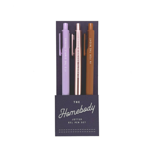 Homebody Jotter Gel Pen Set of 3 for journaling, guided journaling, and journal prompts in cozy colors.