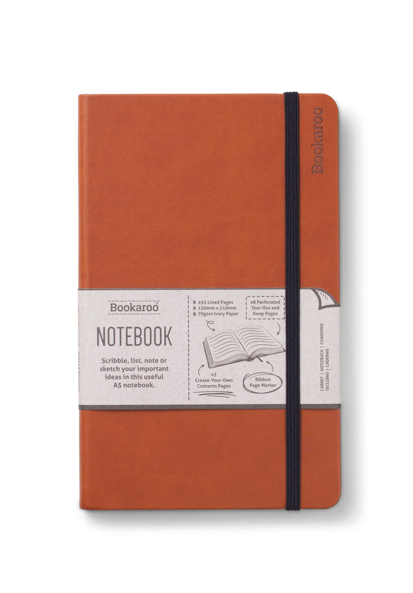 Bookaroo A5 Notebook with a hard cover in orange, perfect for journaling, journal prompts, guided journaling, and journal supplies.