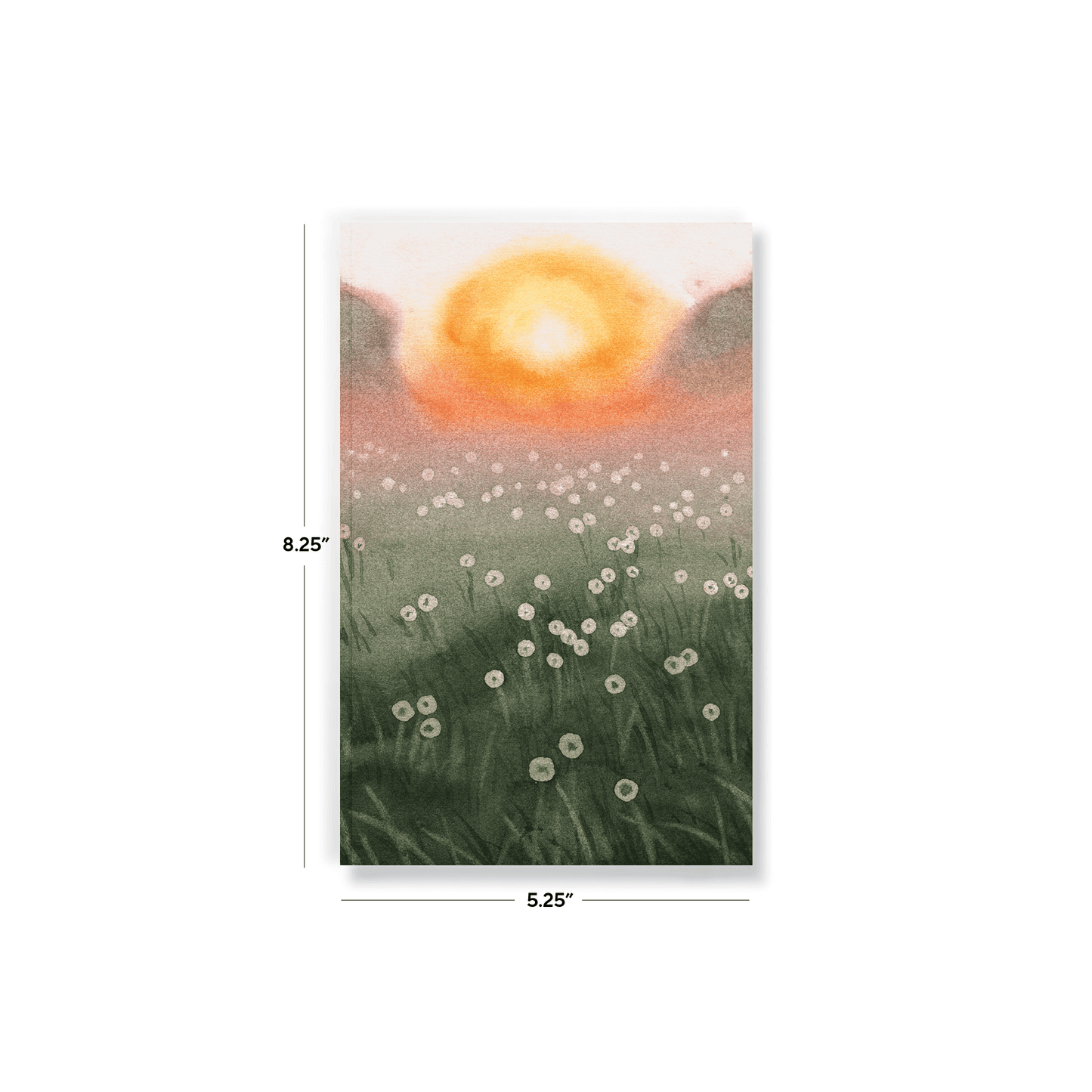 Dewy Morning Classic Layflat Journal Notebook with sunrise and meadow design, ideal for guided journaling and journal prompts.