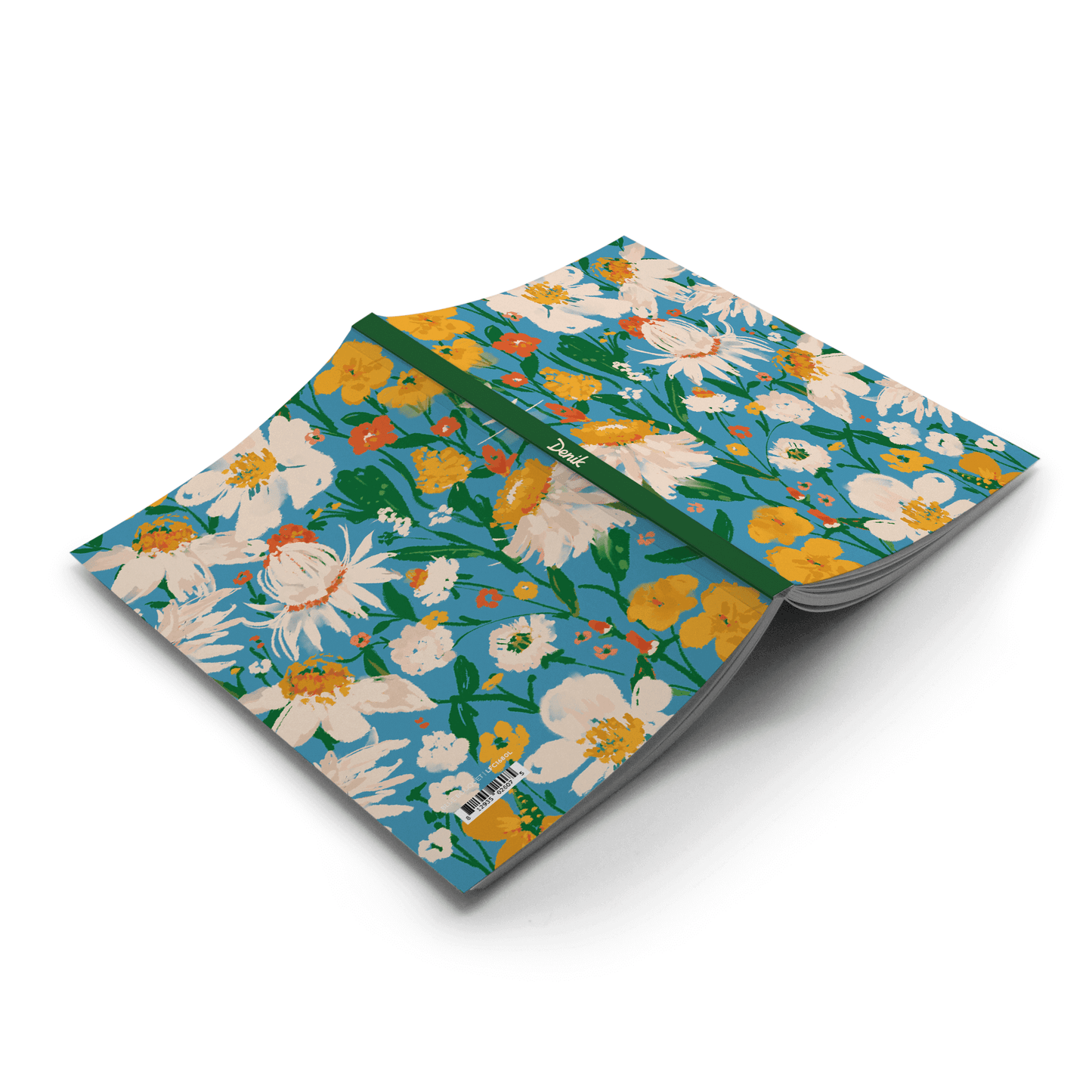 Blue Bouquet Layflat Journal Notebook with floral design, opened to show durable Smythe sewn binding and lined pages for journaling.