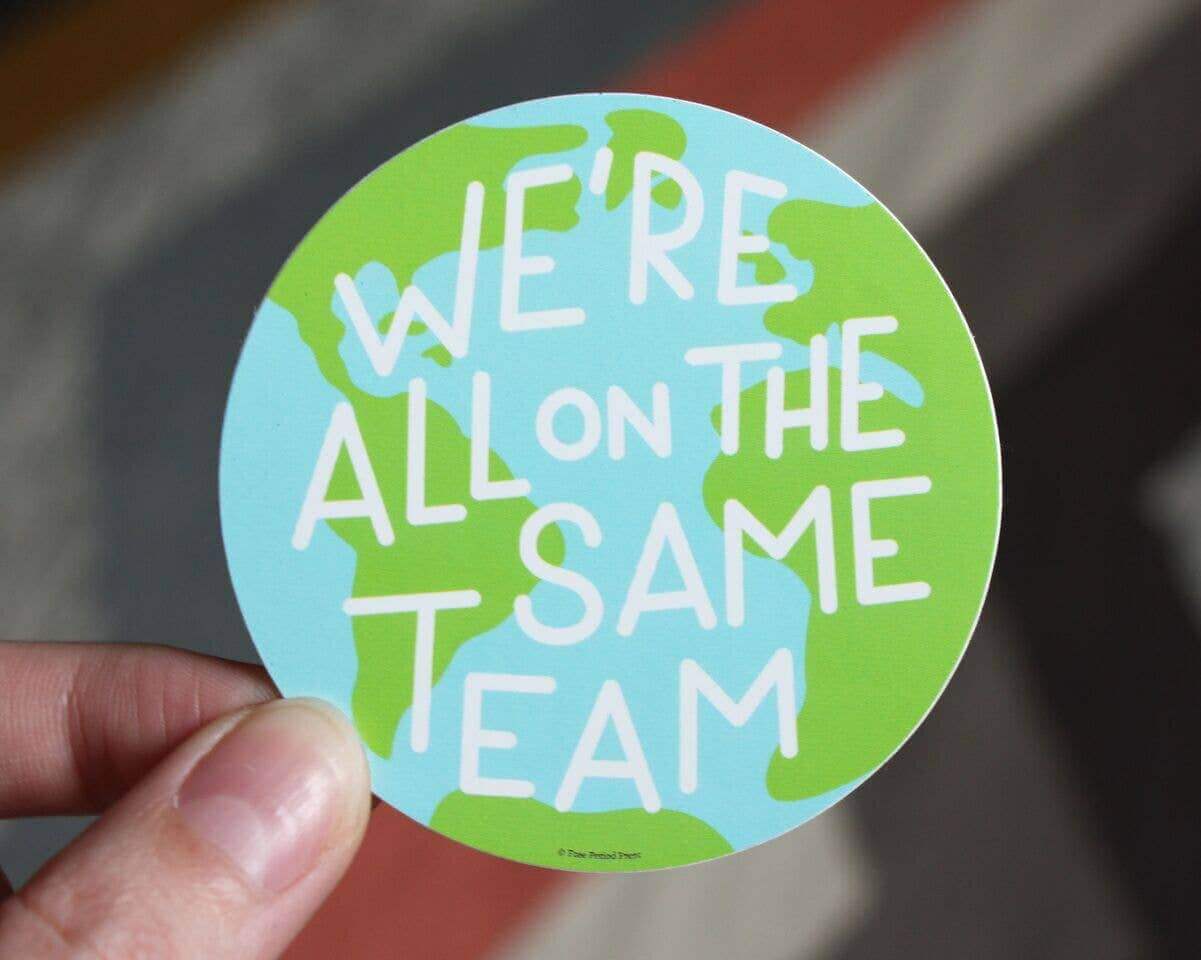 Same Team Earth Vinyl Decal Sticker promoting teamwork and sustainability, perfect for journaling, laptops, and eco-conscious gifts.