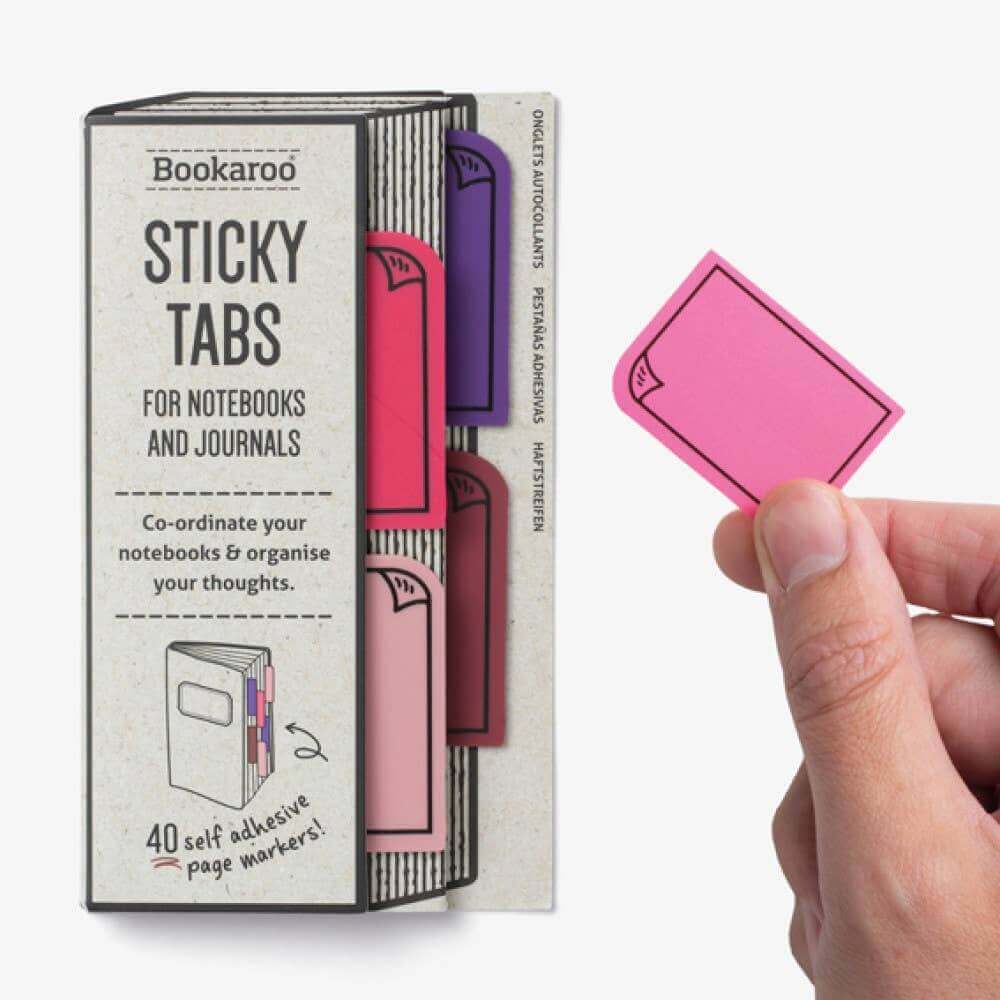 Organize thoughts with Bookaroo Sticky Tabs - 40 color-coordinated self-adhesive tabs for guided journaling and journal supplies.