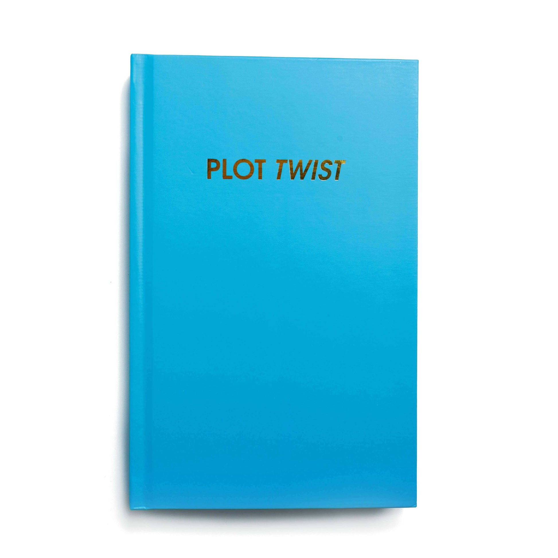 Plot Twist bright blue hardcover journal with gold foil text, ideal for journaling, journal prompts, guided journaling, and journal supplies.