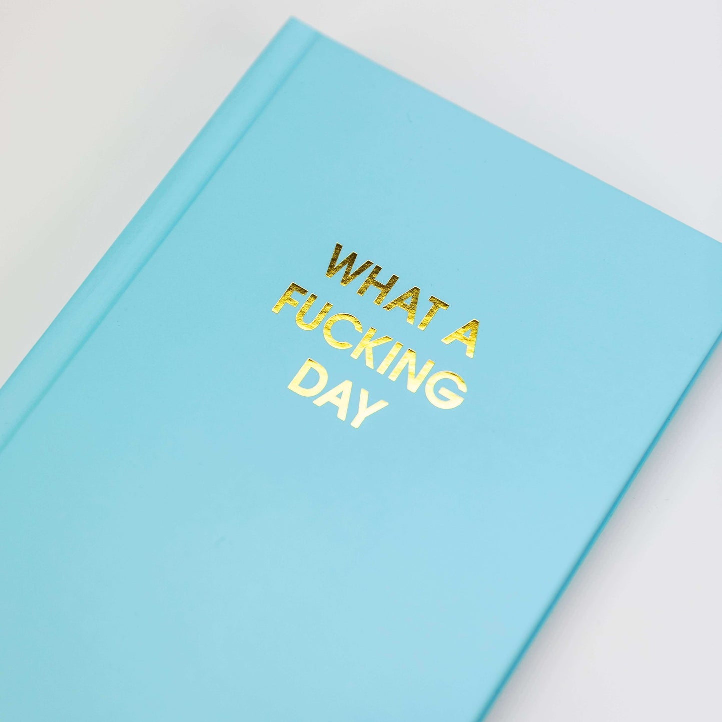 What a F'ing Day Journal with clear skies blue cover and gold foil printing, perfect for journaling and guided journal prompts.