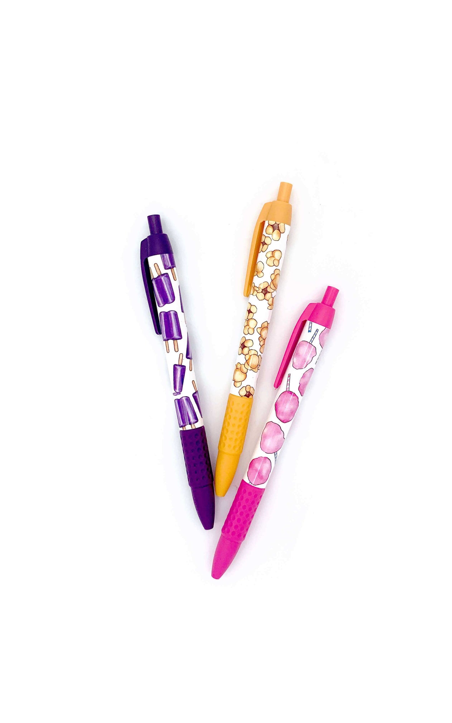 Carnival Scented Pen Set featuring popcorn, cotton candy, and grape popsicle scents, perfect for journal and journaling enthusiasts.