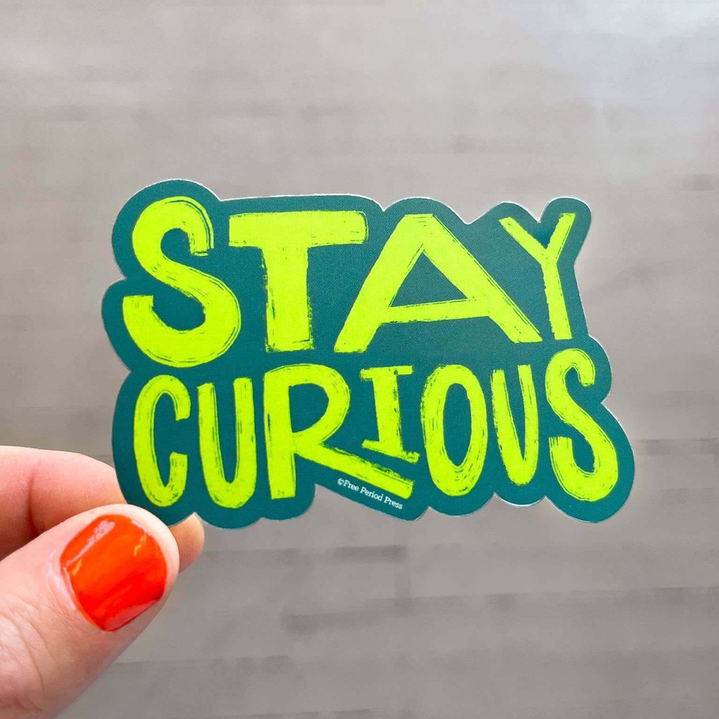 Stay Curious Vinyl Decal Sticker, perfect for journaling prompts and journal supplies. Designed by Emily Gommel. Great gift idea!