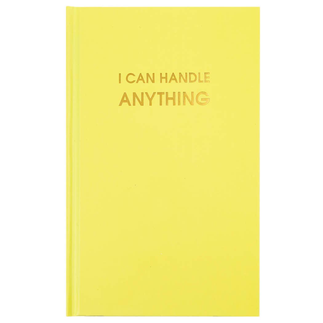 Bright lemon yellow "I Can Handle Anything" hardcover journal with gold foil text, perfect for journaling, journal prompts, and guided journaling.