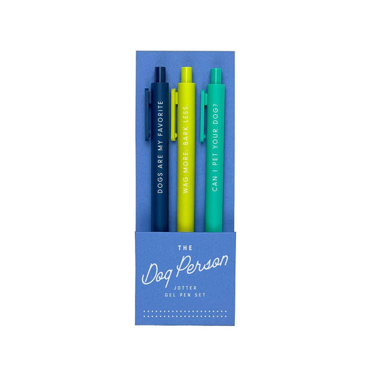 Set of 3 Dog Person Jotter Gel Pens with fun dog sayings, perfect for journaling, journal prompts, guided journaling, and journal supplies.