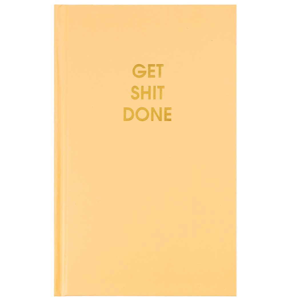 Mimosa orange Get S*** Done journal with gold foil print for goal achieving, 256 lined pages, 5.25" x 8.25", with ribbon bookmark.