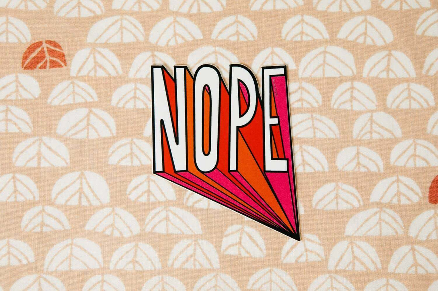 Bright Nope Vinyl Decal Sticker with fun patterned background, perfect for journaling supplies and journal prompts.